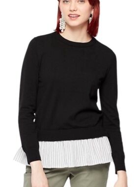 Kate spade Mixed Media Stripe Hem Cotton Silk Sweater Black Size XS
